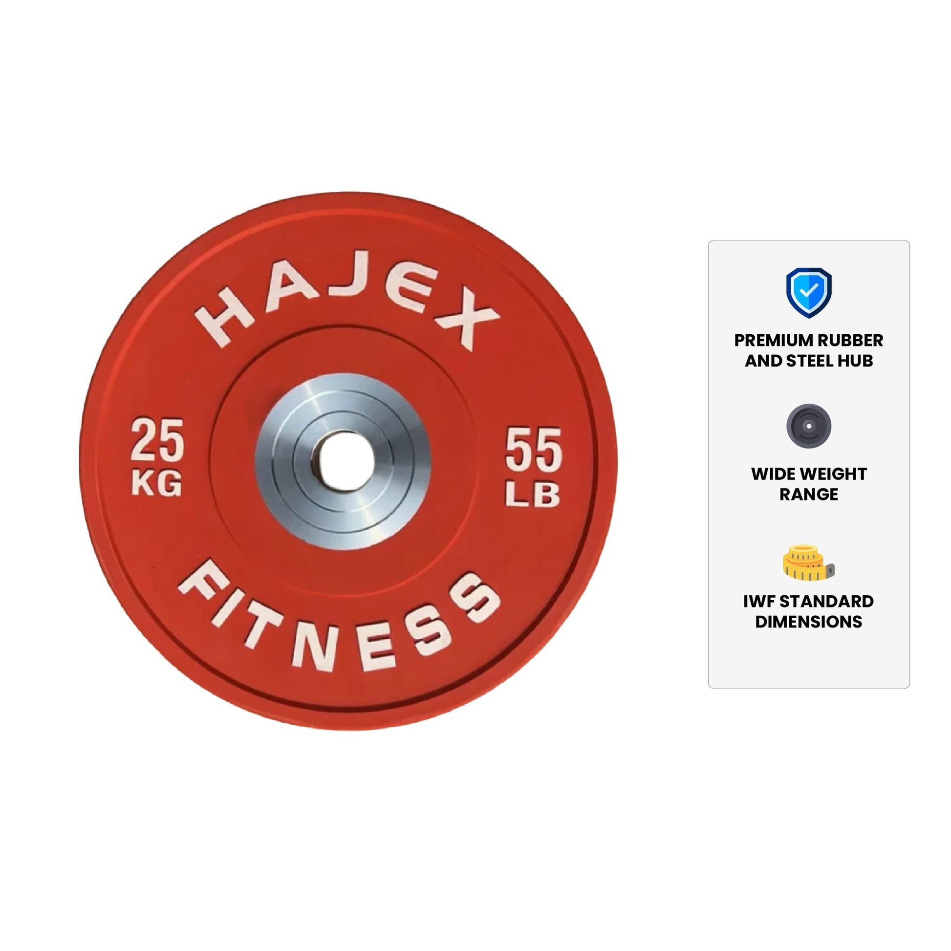 HAJEX Olympic Competition Steel Hub Bumper Plates Colored - 15, 25, 35, 45, 55 LB - Jack Righteous