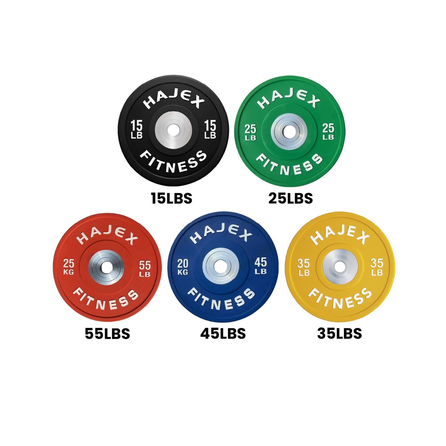 HAJEX Olympic Competition Steel Hub Bumper Plates Colored - 15, 25, 35, 45, 55 LB - Jack Righteous