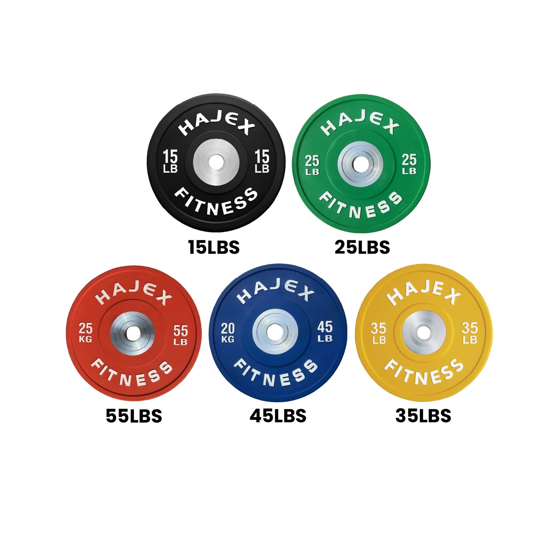 HAJEX Olympic Competition Steel Hub Bumper Plates Colored - 15, 25, 35, 45, 55 LB - Jack Righteous