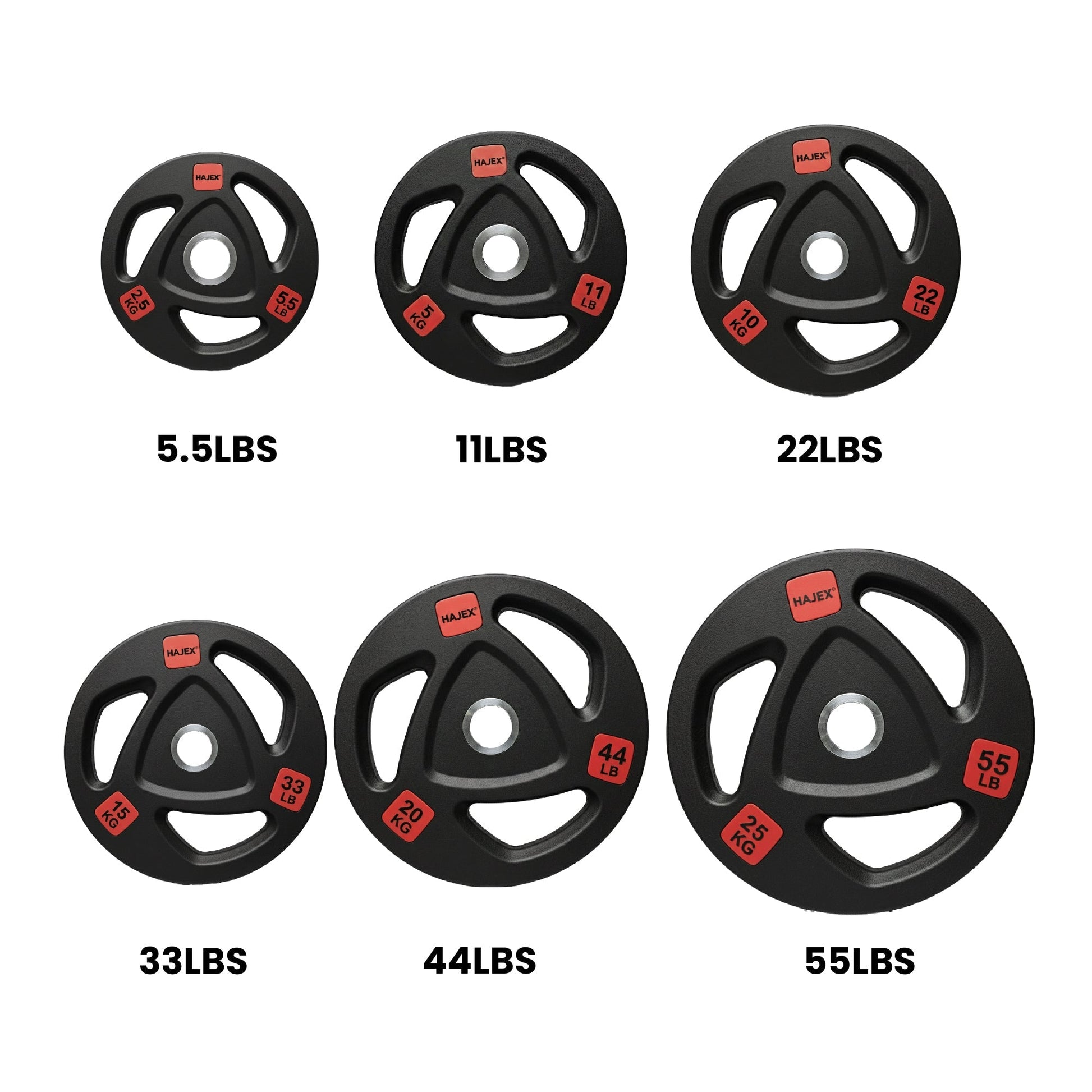 HAJEX Rubber Olympic Bumper Grip Weight Plates & Sets in LBs & KGs - Jack Righteous