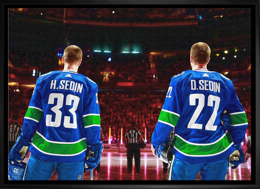 Henrik Sedin and Daniel Sedin 20x29 Framed Canvas Canucks Anthem - H - Jack Righteous