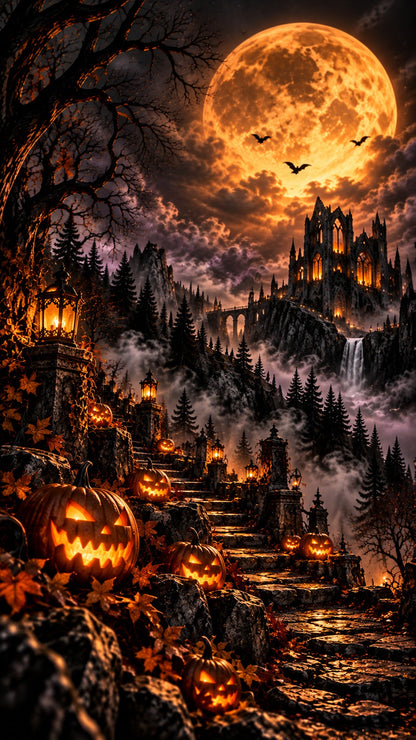 The Pumpkin Watch – glowing jack-o-lanterns in an eerie Halloween landscape