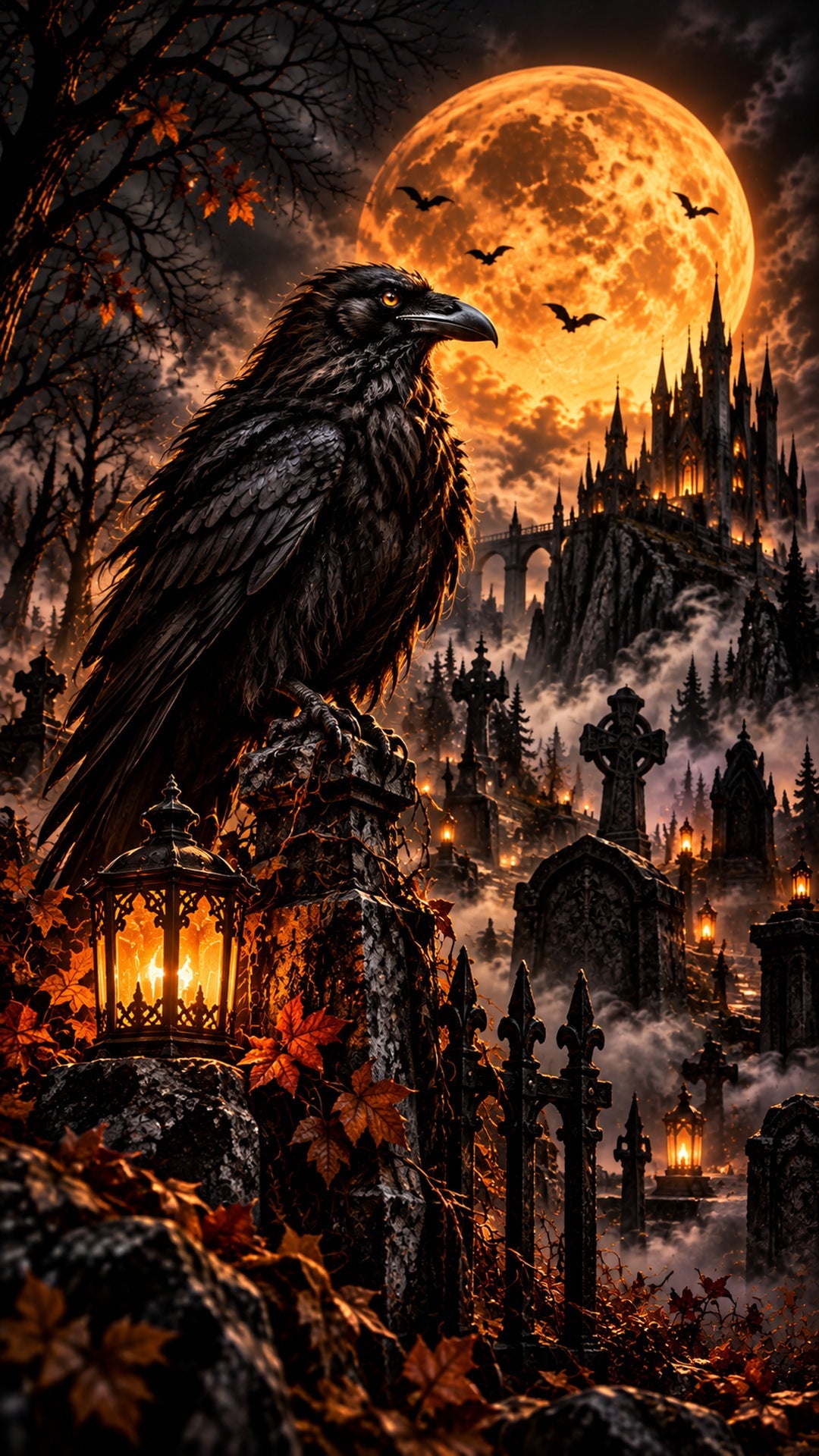 The Raven's Hour – black raven against a moonlit Gothic Halloween scene