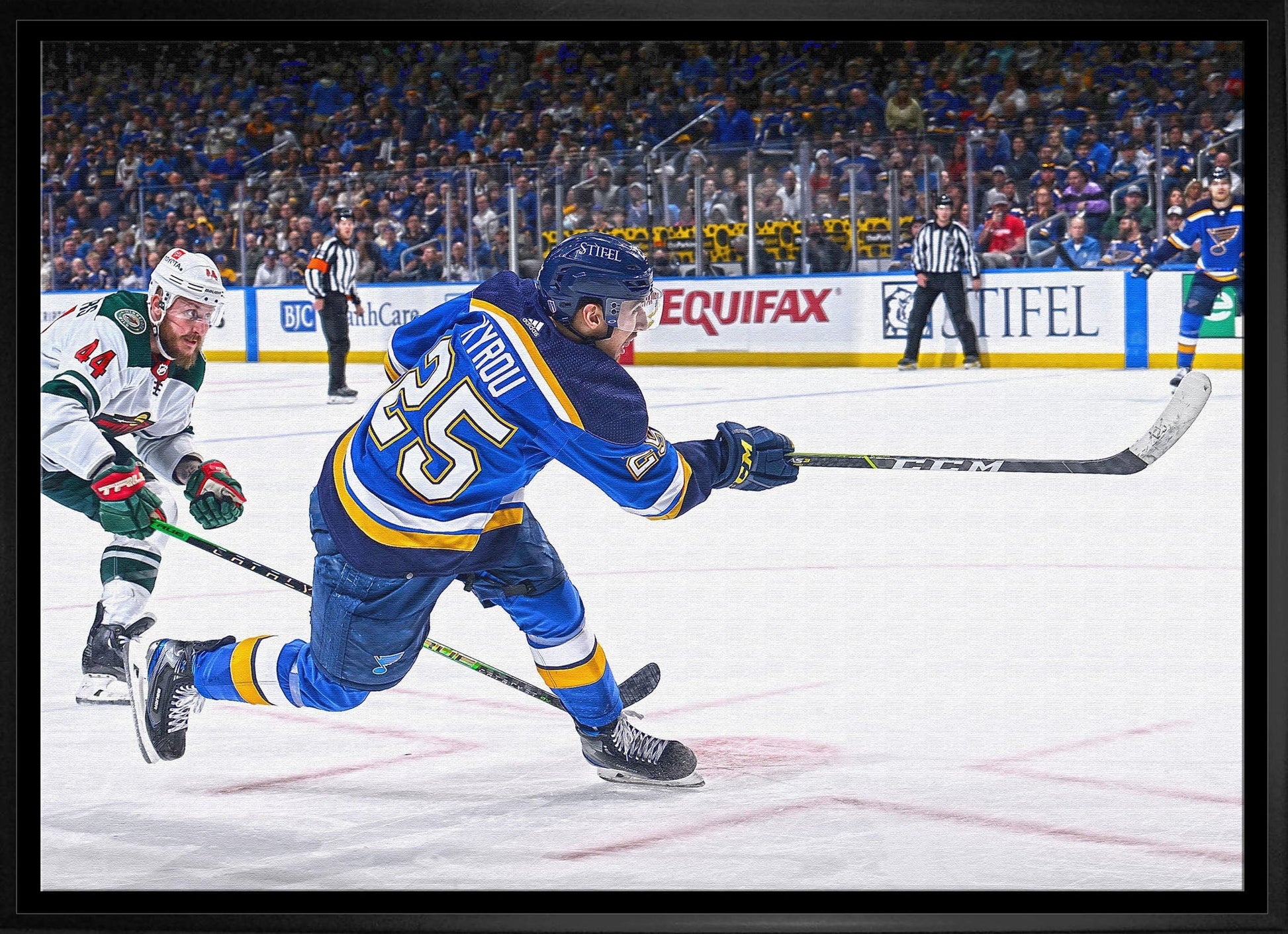 Jordan Kyrou St. Louis Blues Framed 20x29Shooting Canvas - Jack Righteous