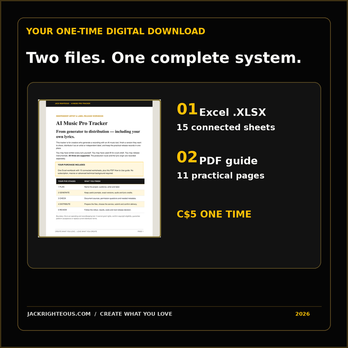 Pro Tracker one-time student package: one fifteen-sheet Excel system and one eleven-page How to Use PDF.