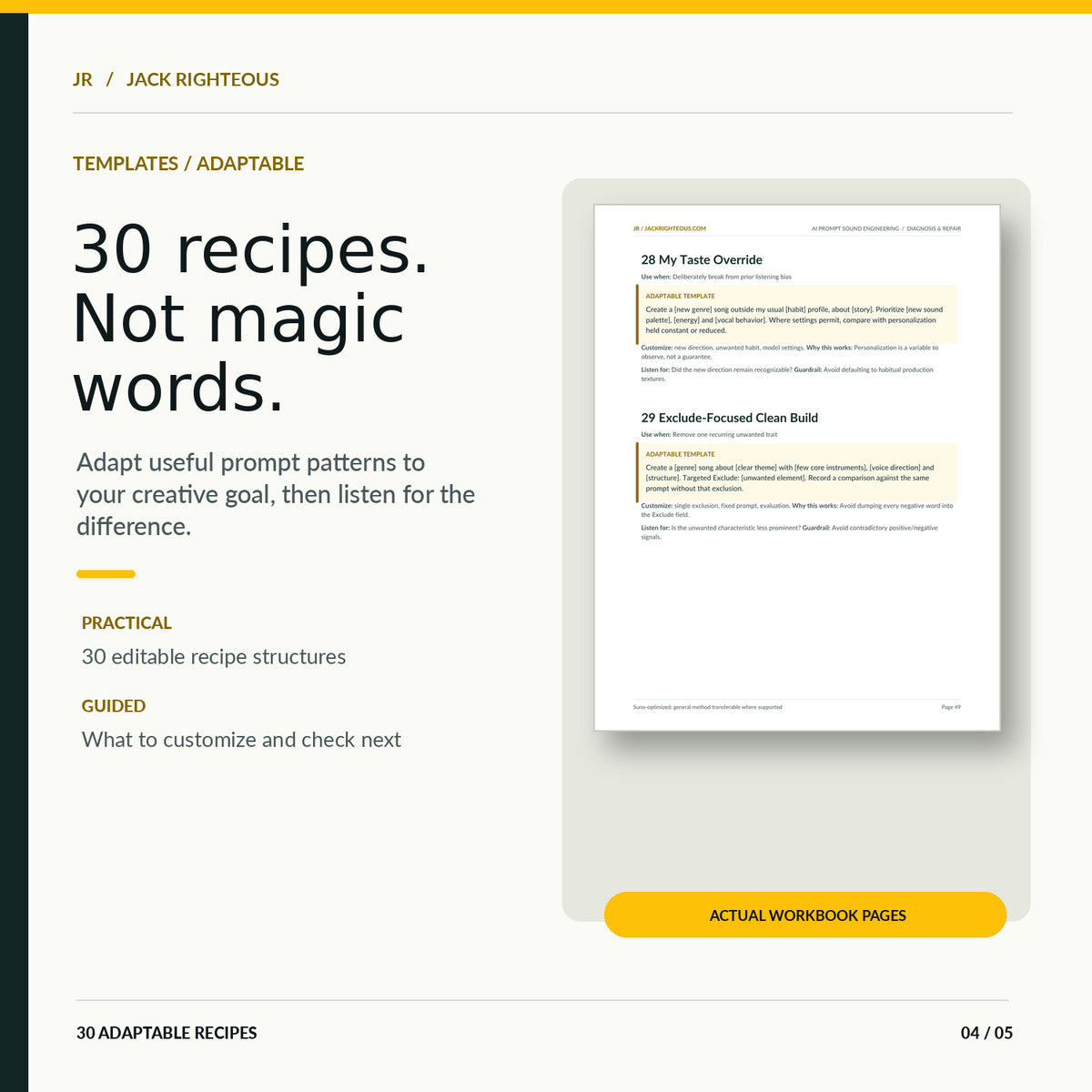 Thirty adaptable AI music prompt recipes from the final workbook
