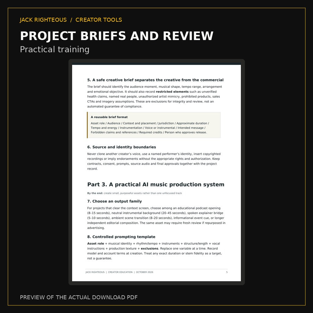 Actual Blazing Tracks training page on project briefs and risk review