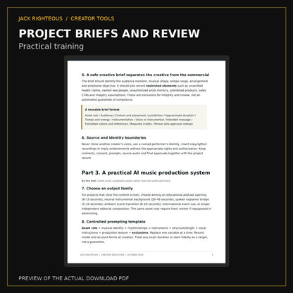 Actual Blazing Tracks training page on project briefs and risk review