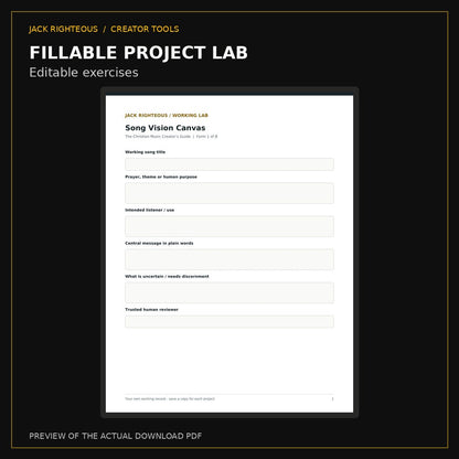 Preview page of the Christian Music Creator's Guide fillable workbook