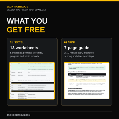 Two-file student ZIP preview: actual 13-worksheet Excel workbook and seven-page How to Use PDF guide.