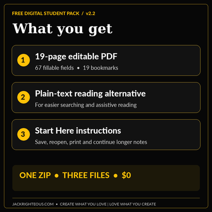 Free student pack includes a 19-page editable workbook, plain-text alternative, and instructions
