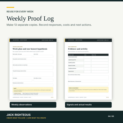 Master the Money reusable fillable Weekly Proof Log to save separately for each of 13 weeks