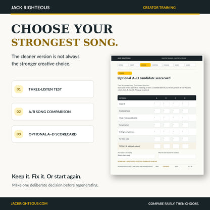 Master the Single Three-Listen Test, A/B version comparison and interactive optional A to D scorecard workbook preview