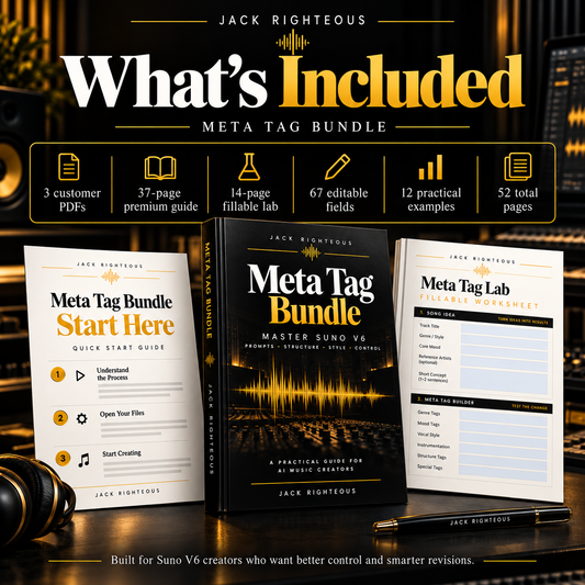 Meta Tag Bundle includes three customer PDFs, a 37-page premium guide, 14-page fillable lab, 67 editable fields and 12 applied examples