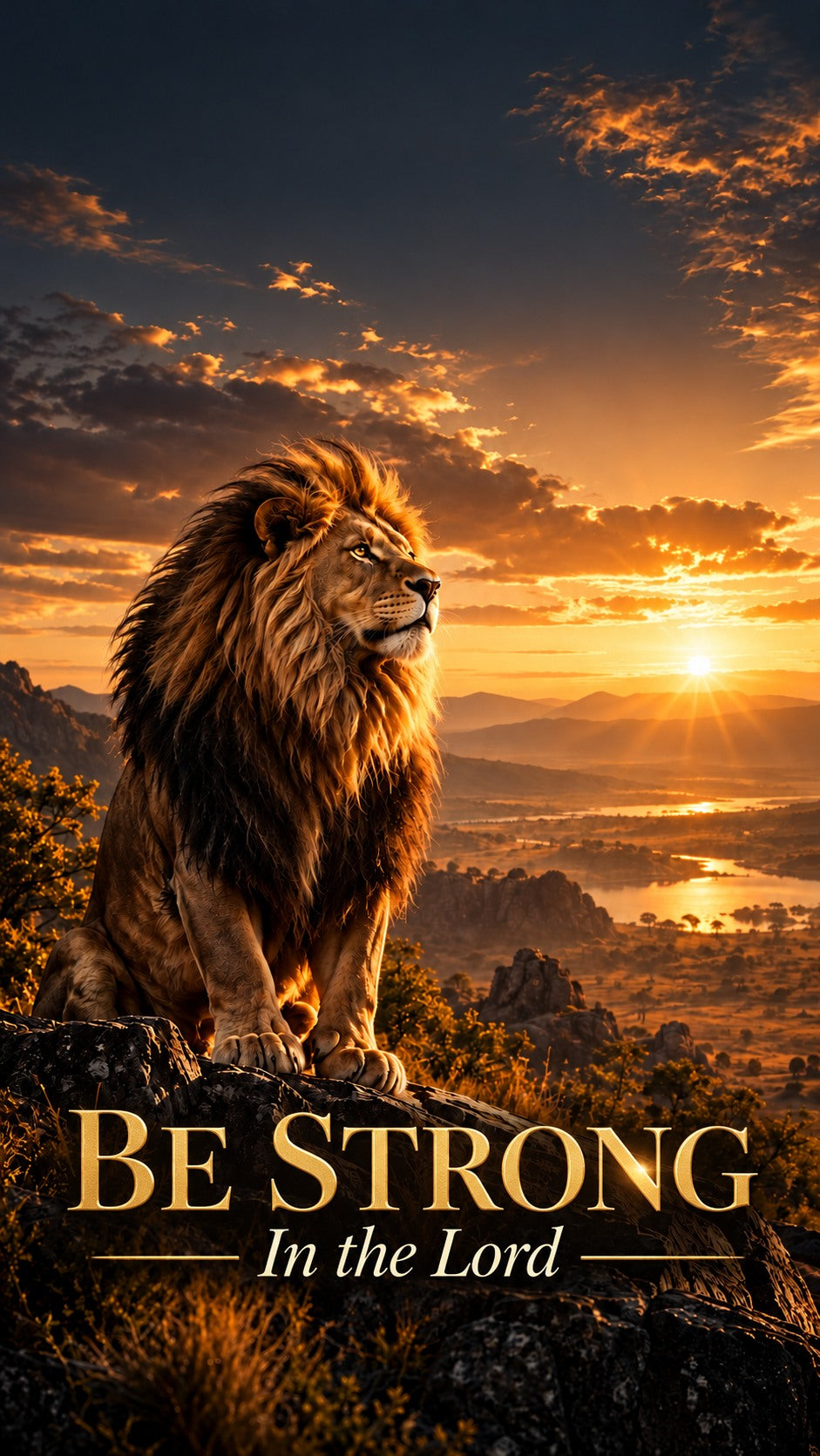 Be Strong in the Lord lion at sunrise promotional wallpaper preview