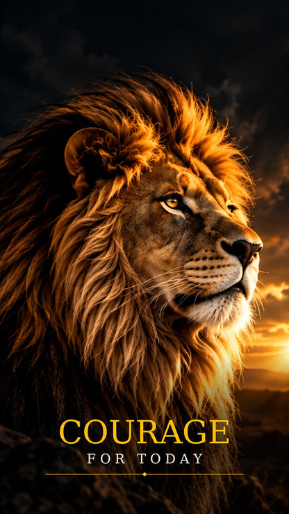 Courage for Today portrait of noble lion in golden rim light phone wallpaper preview