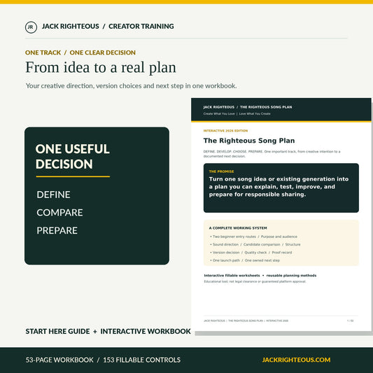 Righteous Song Plan standalone interactive workbook with a clear one-song decision path