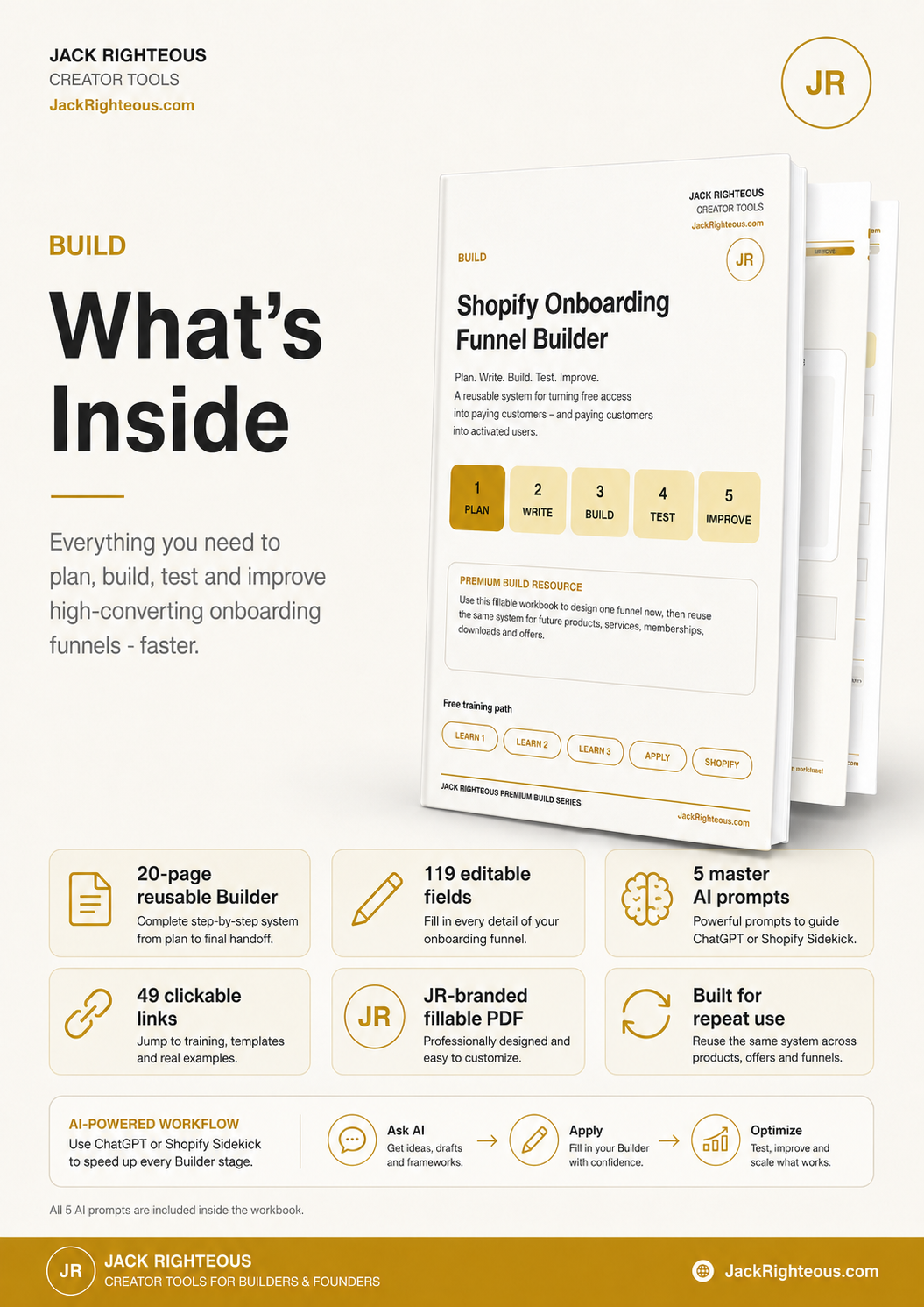 Jack Righteous Shopify Onboarding Funnel Builder feature overview