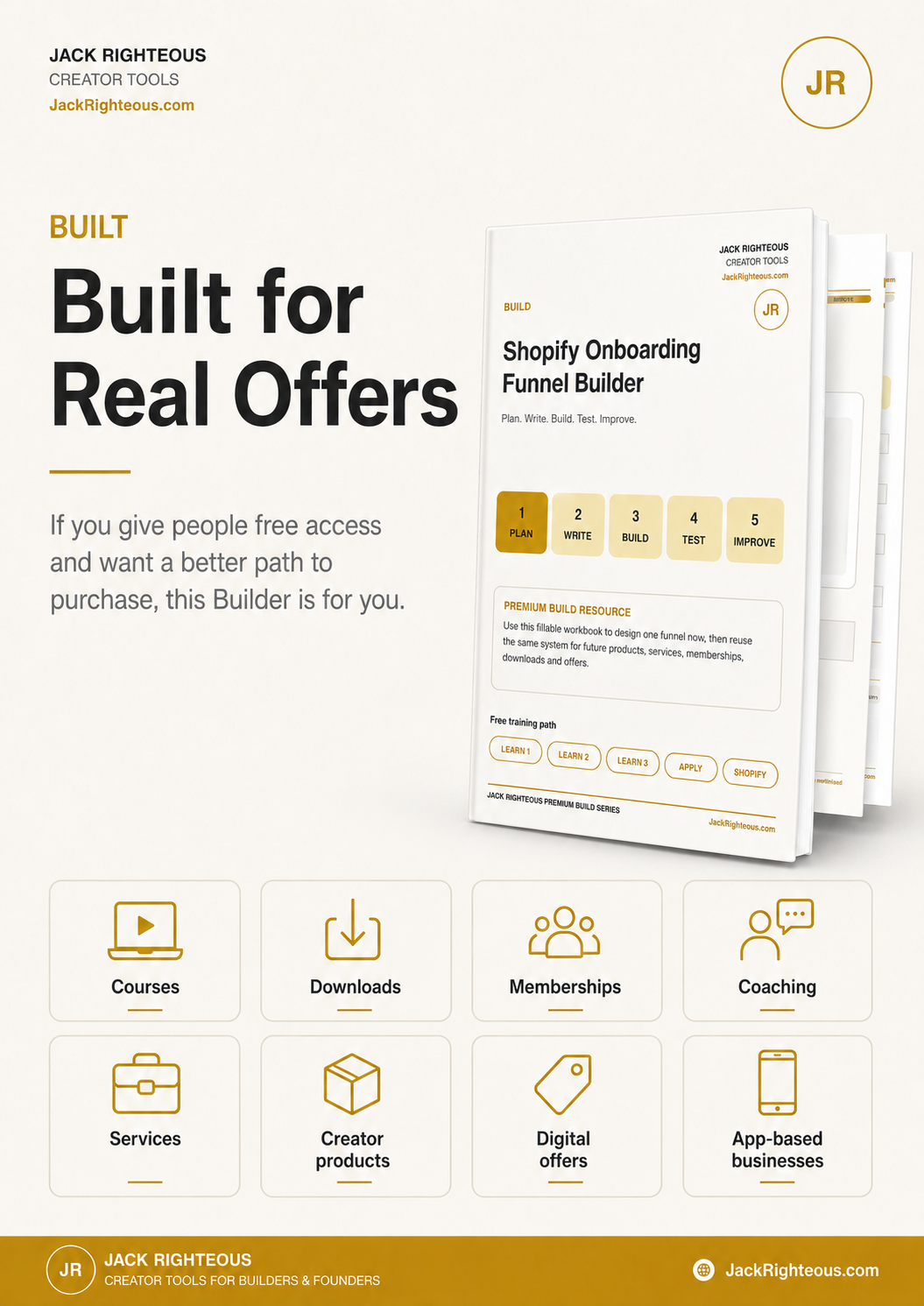 Jack Righteous Shopify Onboarding Funnel Builder for courses downloads memberships coaching services creator products digital offers and app businesses