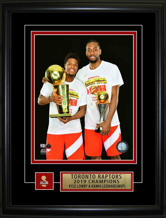 Kyle Lowry and Kawhi Leonard Toronto Raptors Framed 8x10 2019 World Champion Holding Both Trophies Photo - Jack Righteous