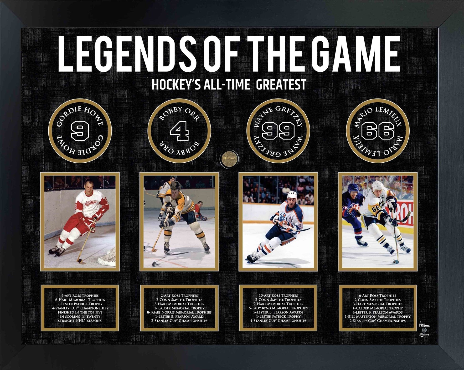Legends of Hockey: Howe, Orr, Gretzky, Lemieux - Framed Collage - Jack Righteous