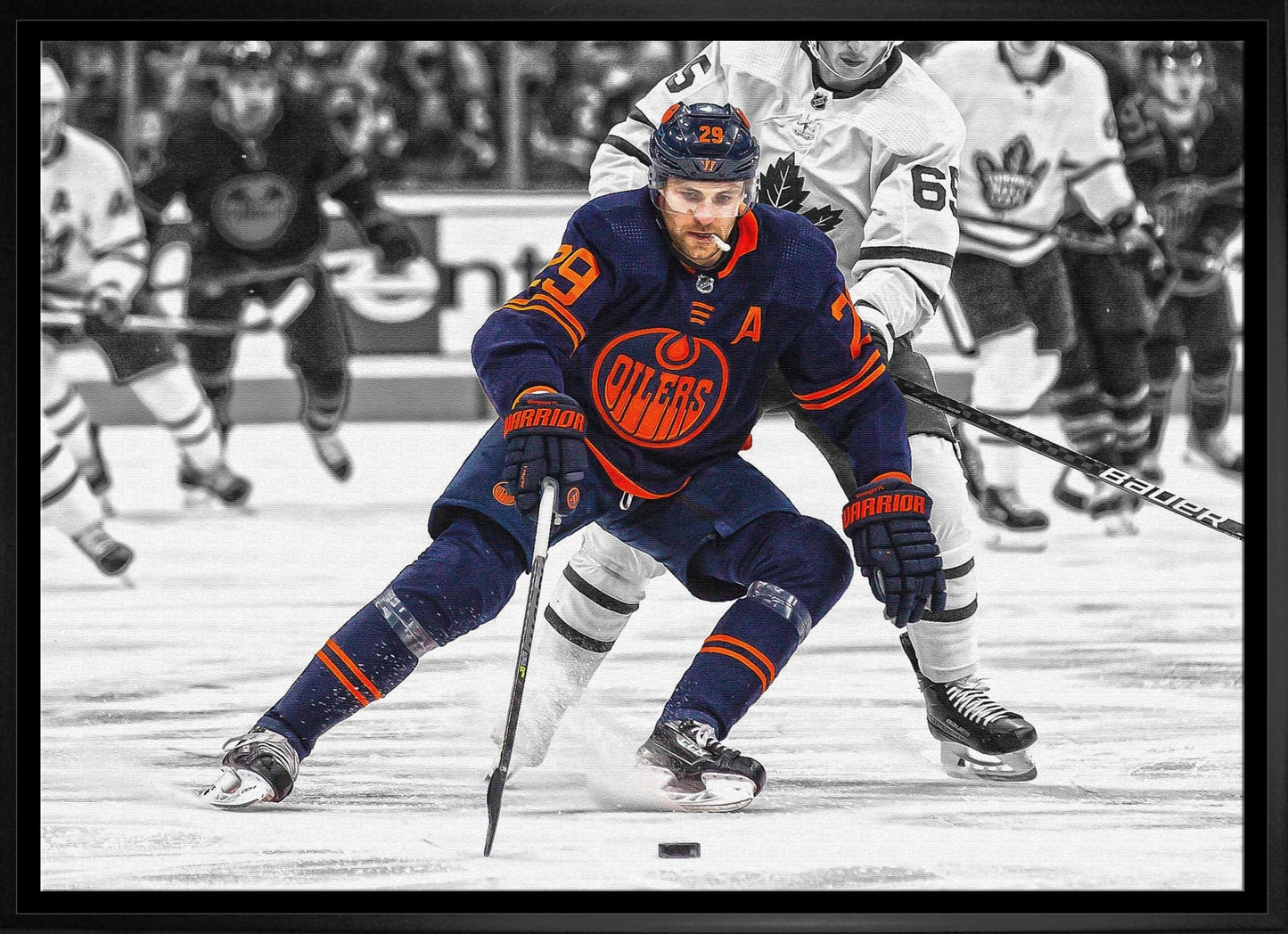 Leon Draisaitl 20x29 Framed Canvas Oilers Action - H - Jack Righteous