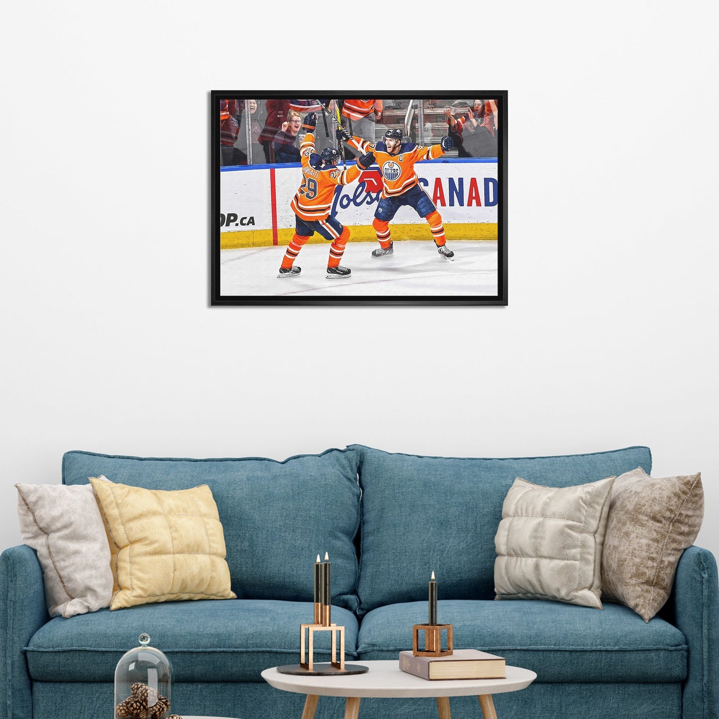 Leon Draisaitl and Connor McDavid 20x29 Framed Canvas Oilers Celebration - H - Jack Righteous