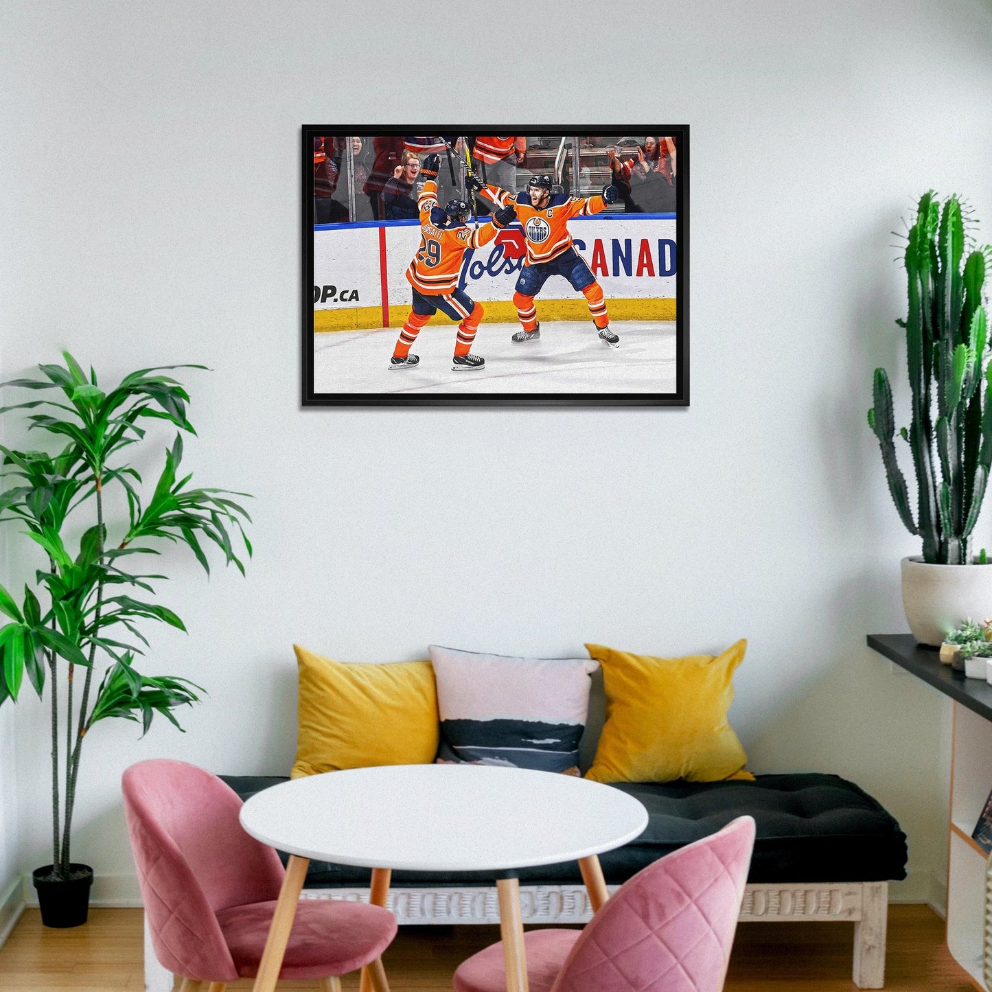Leon Draisaitl and Connor McDavid 20x29 Framed Canvas Oilers Celebration - H - Jack Righteous