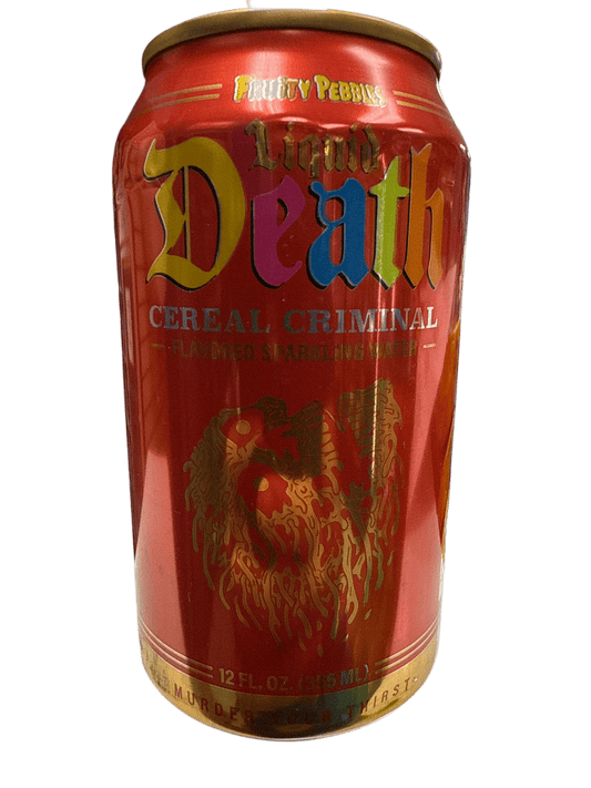 Liquid Death Limited Edition Cereal Criminal Fruity Pebbles Flavour 355ML - U.S Edition - Jack Righteous