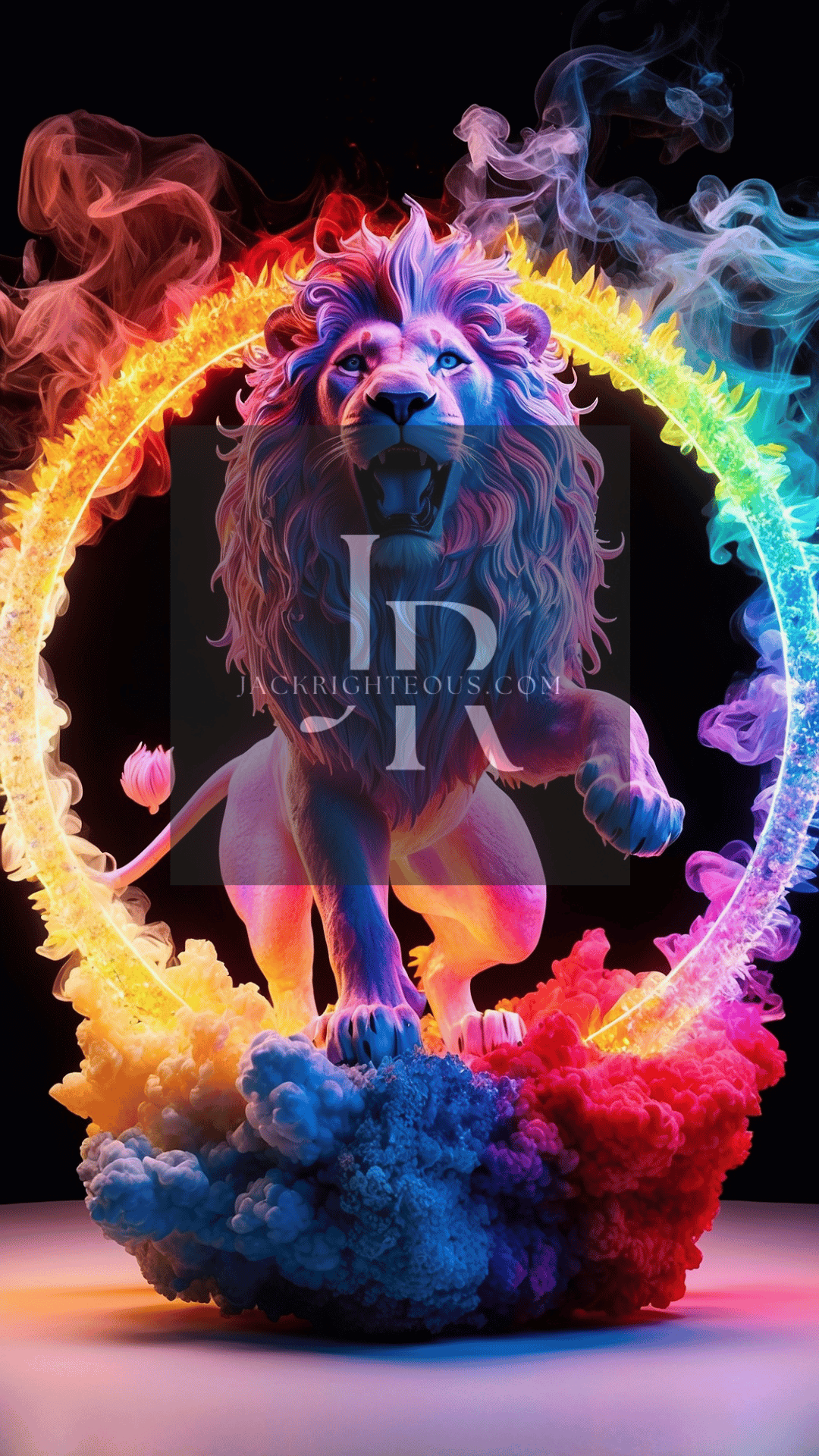 Majestic Neon Lion Digital Art Bundle - 14 High - Res AI Images (9:16) - Jack Righteous