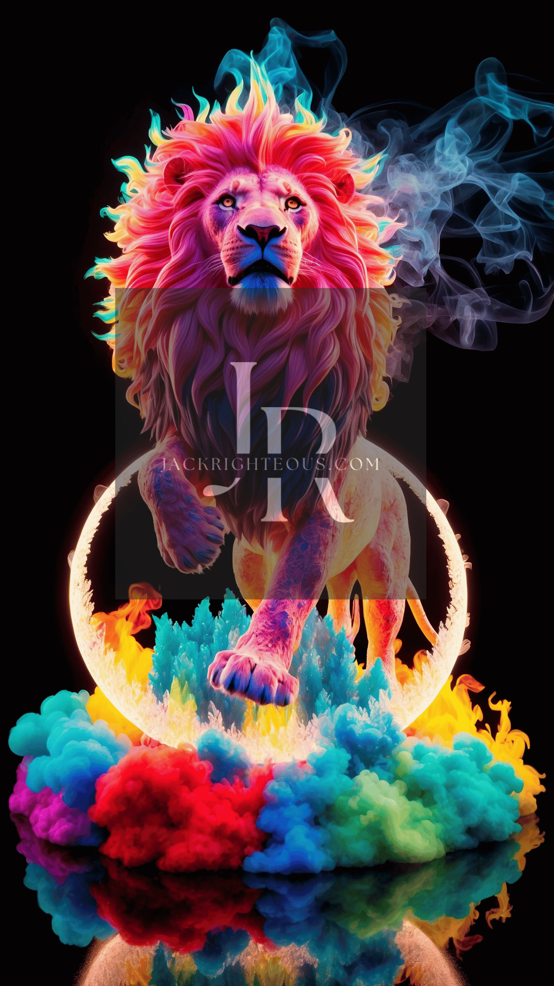 Majestic Neon Lion Digital Art Bundle - 14 High - Res AI Images (9:16) - Jack Righteous