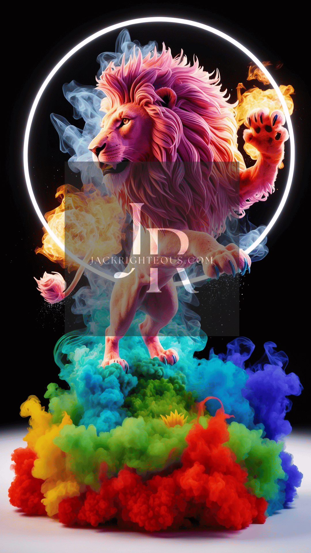 Majestic Neon Lion Digital Art Bundle - 14 High - Res AI Images (9:16) - Jack Righteous