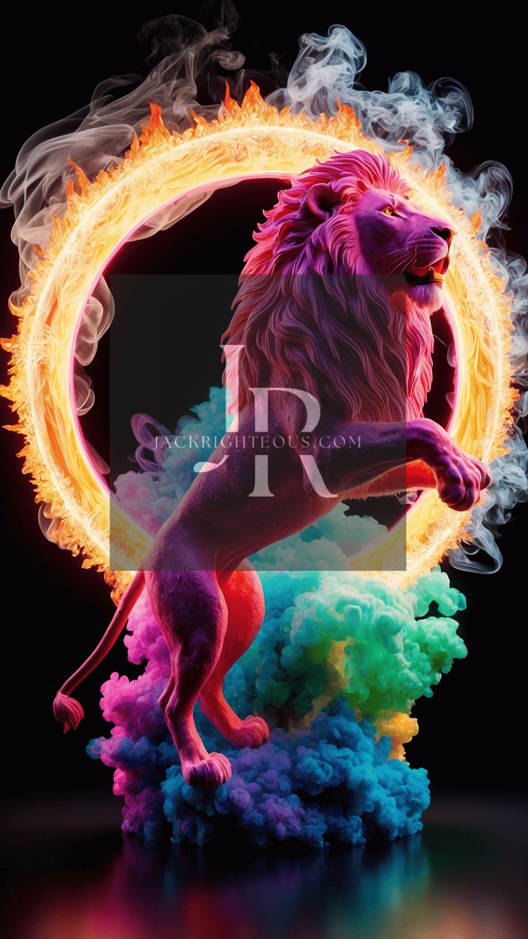 Majestic Neon Lion Digital Art Bundle - 14 High - Res AI Images (9:16) - Jack Righteous