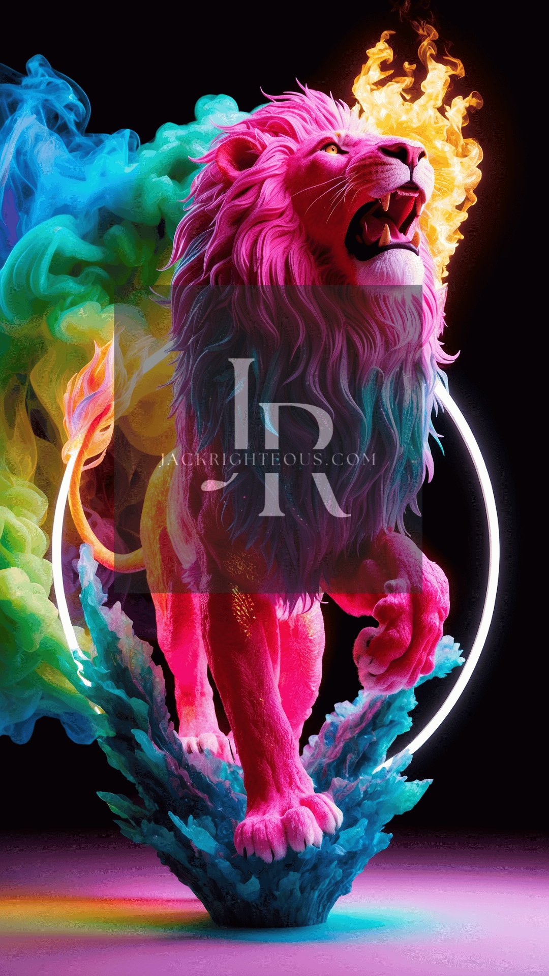 Majestic Neon Lion Digital Art Bundle - 14 High - Res AI Images (9:16) - Jack Righteous