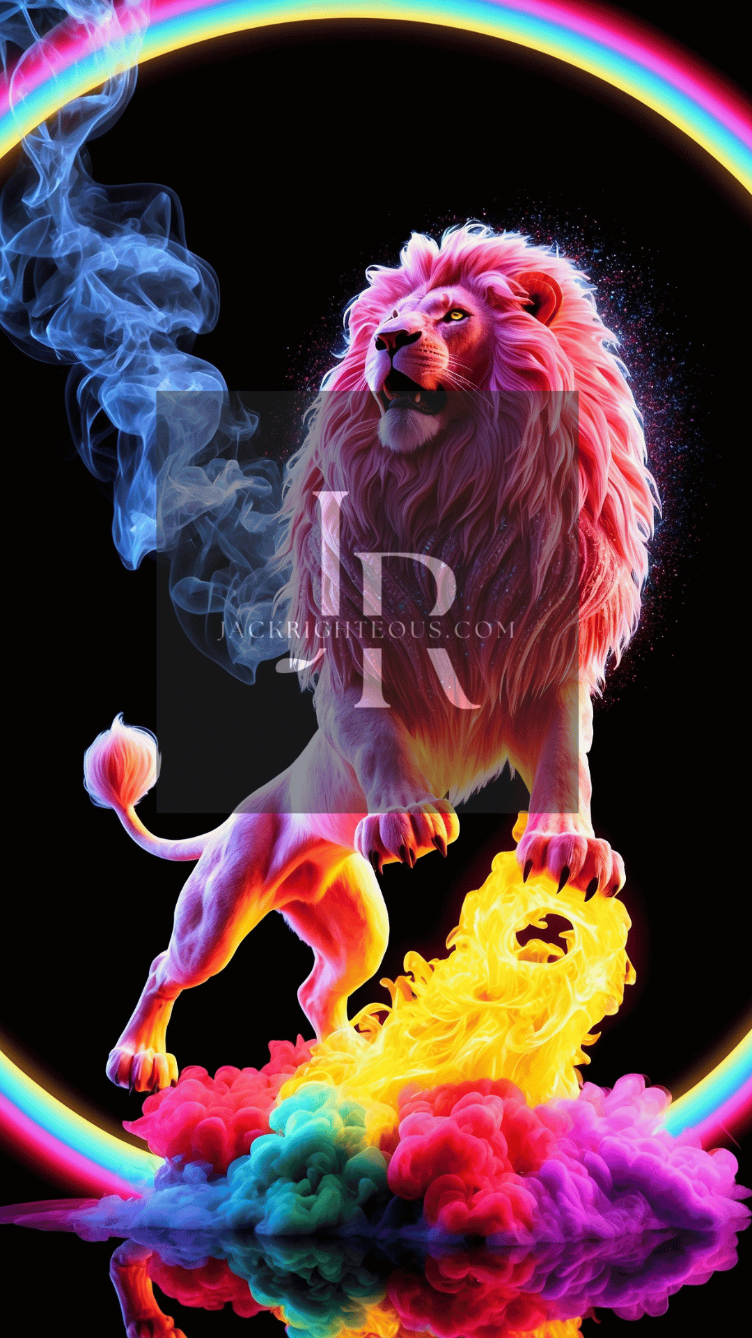 Majestic Neon Lion Digital Art Bundle - 14 High - Res AI Images (9:16) - Jack Righteous