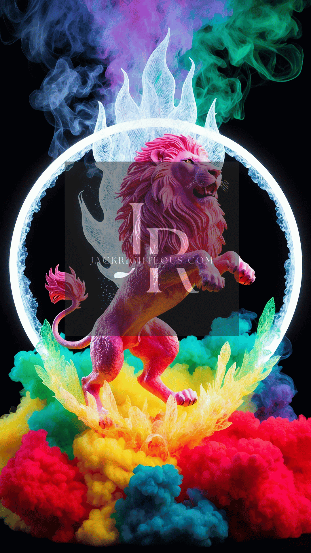 Majestic Neon Lion Digital Art Bundle - 14 High - Res AI Images (9:16) - Jack Righteous