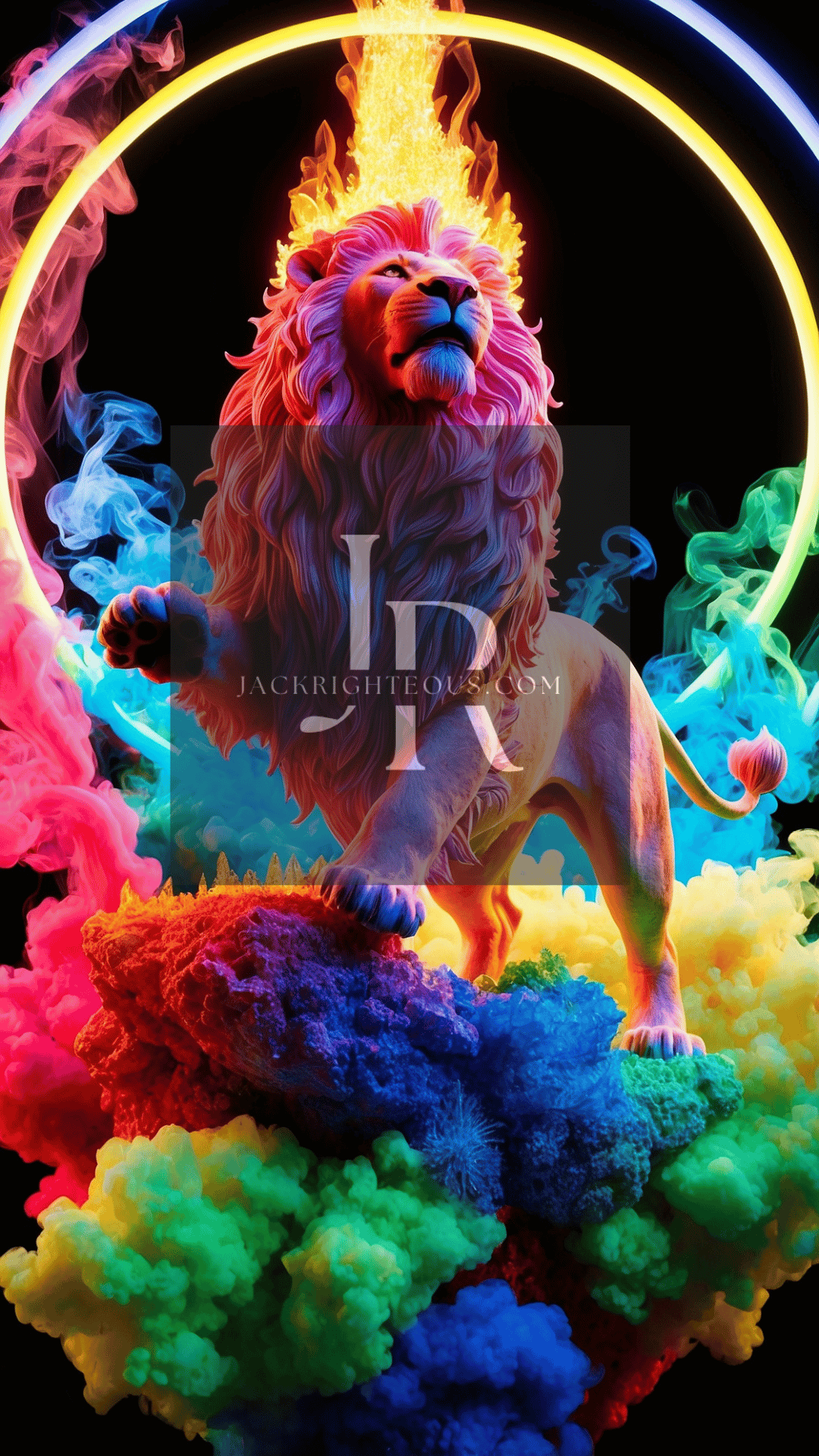 Majestic Neon Lion Digital Art Bundle - 14 High - Res AI Images (9:16) - Jack Righteous