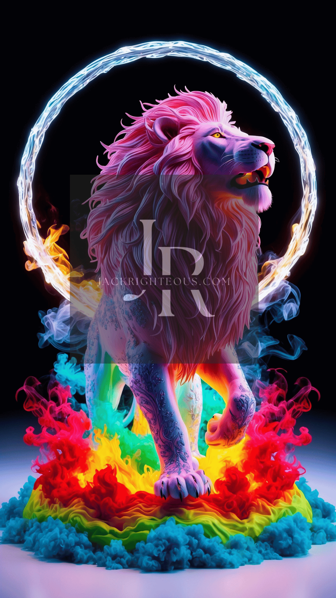 Majestic Neon Lion Digital Art Bundle - 14 High - Res AI Images (9:16) - Jack Righteous