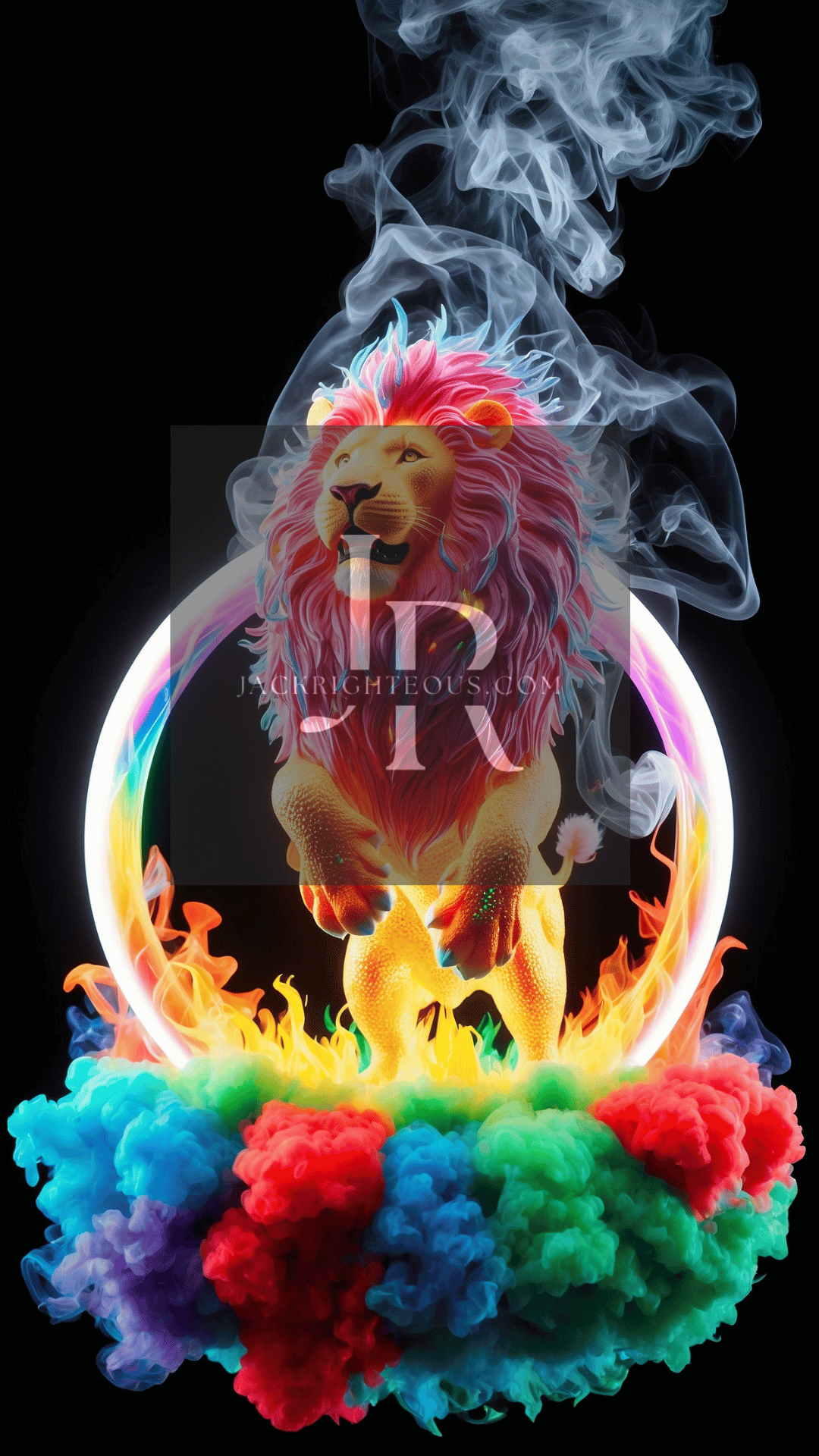 Majestic Neon Lion Digital Art Bundle - 14 High - Res AI Images (9:16) - Jack Righteous