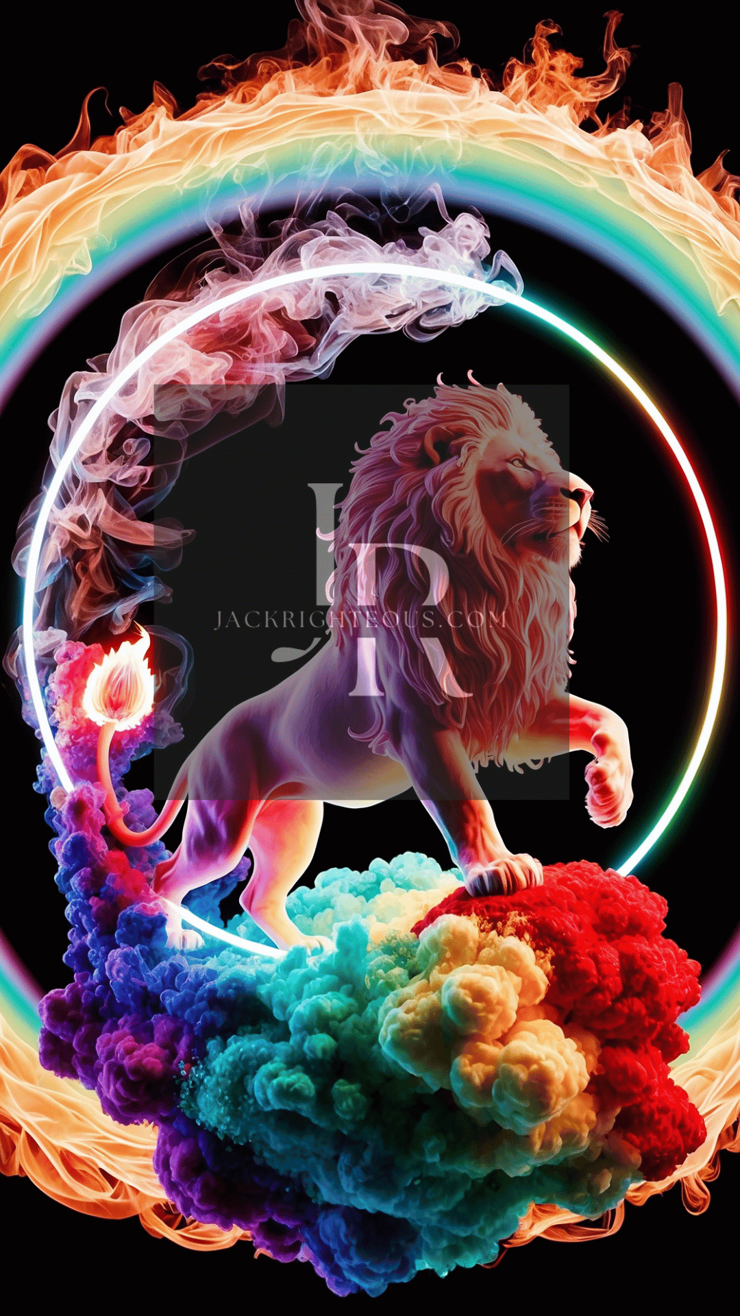 Majestic Neon Lion Digital Art Bundle - 14 High - Res AI Images (9:16) - Jack Righteous