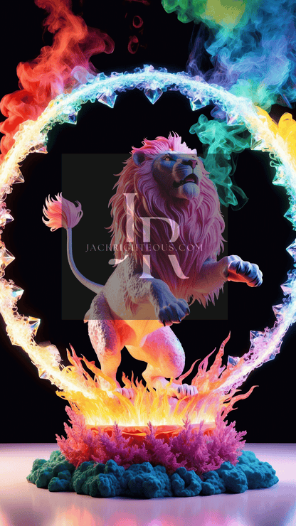 Majestic Neon Lion Digital Art Bundle - 14 High - Res AI Images (9:16) - Jack Righteous