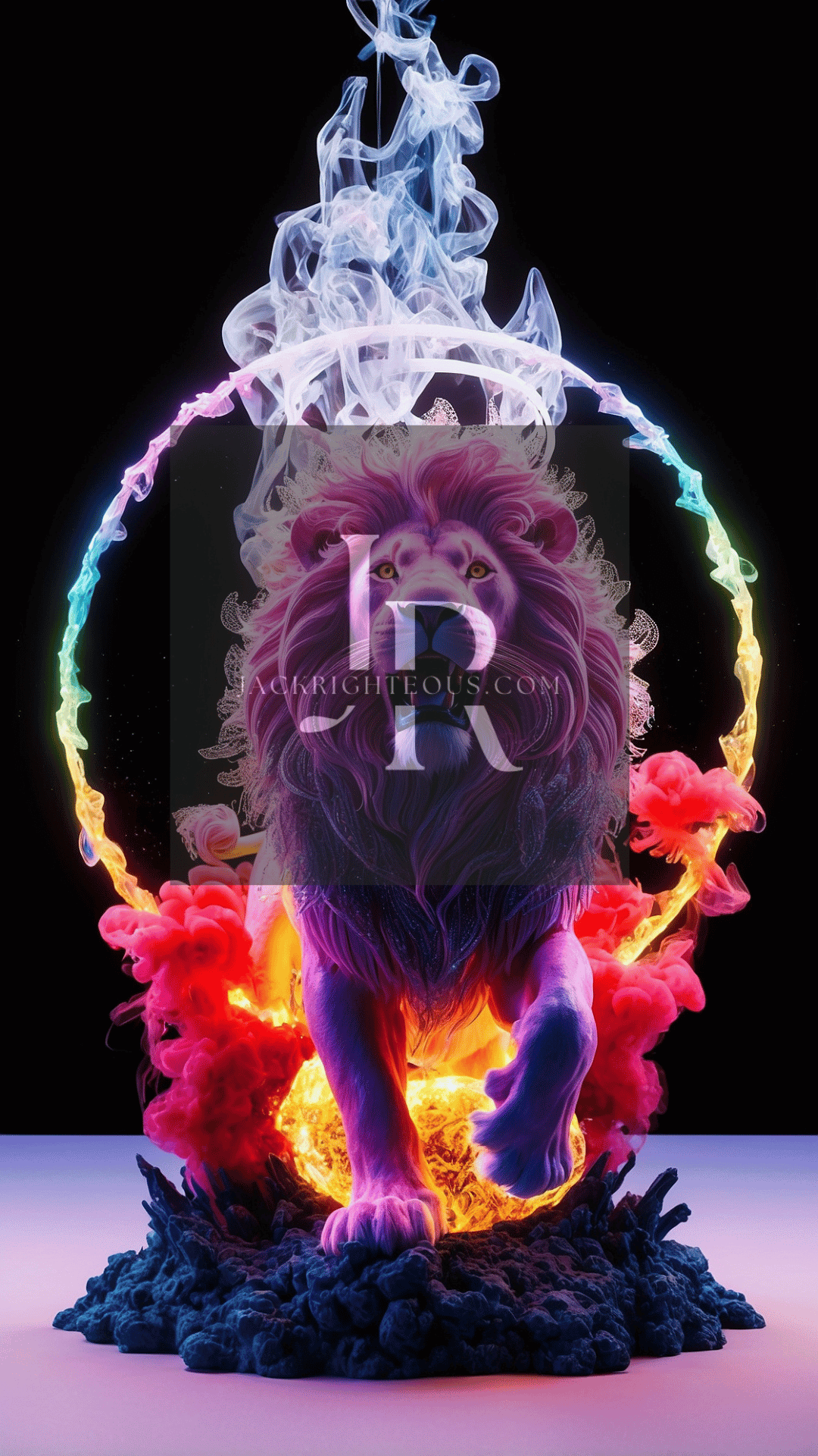 Majestic Neon Lion Digital Art Bundle - 14 High - Res AI Images (9:16) - Jack Righteous