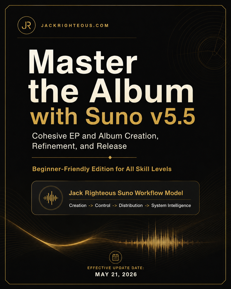 Master the Album with Suno v5.5 by Jack Righteous for building a cohesive AI music album