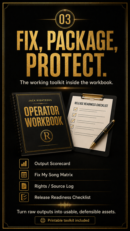 Find Your Sound Operator Workbook workflow for moving from creative direction through controlled Suno v5.5 testing