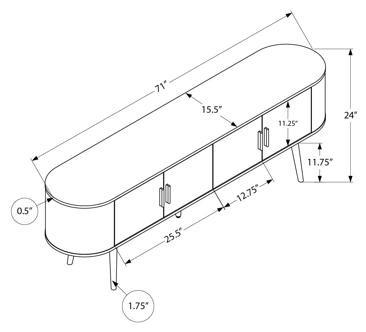 Meuble de téléviseur - Noir et brun avec 4 portes simili - bois (I2798) - Jack Righteous