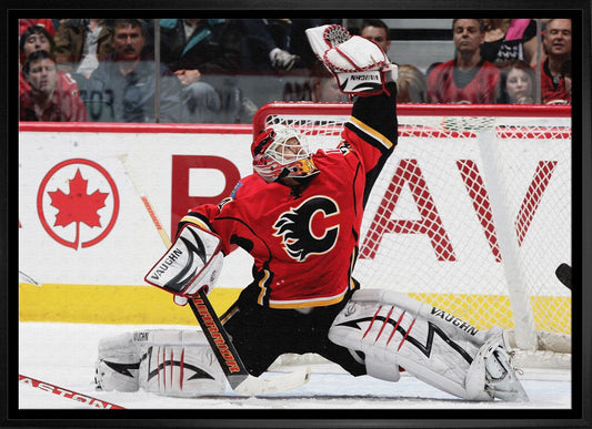 Miikka Kiprusoff 20x29 Framed Canvas Flames Glove Save - H - Jack Righteous