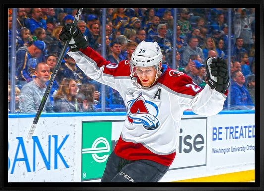 Nathan MacKinnon Colorado Avalanche Framed 20x29 Goal Celebration Canvas - Jack Righteous