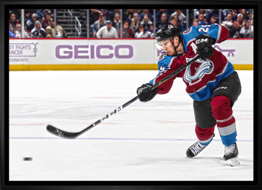 Nathan MacKinnon Colorado Avalanche Framed 20x29 Shooting Canvas - Jack Righteous