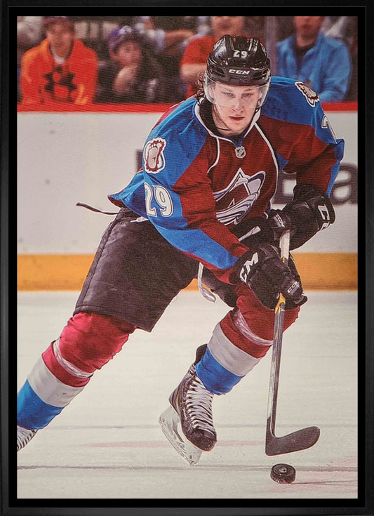 Nathan MacKinnon Colorado Avalanche Framed 20x29 Skating with Puck Canvas - Jack Righteous
