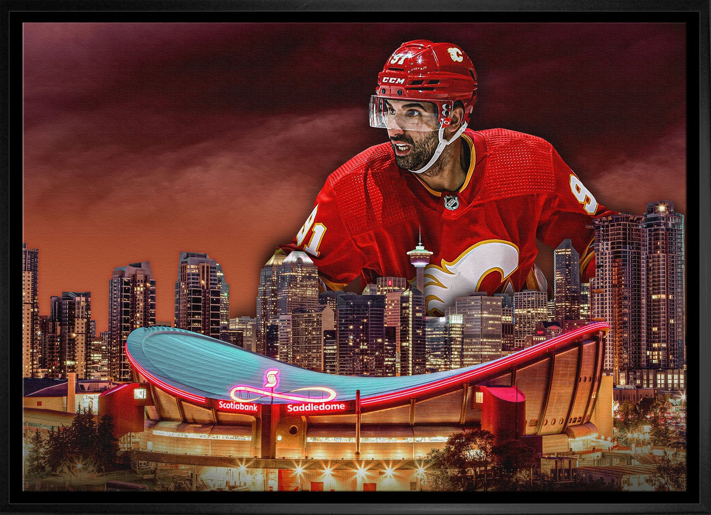 Nazem Kadri 20x29 Framed Canvas Flames Skyline - H - Jack Righteous